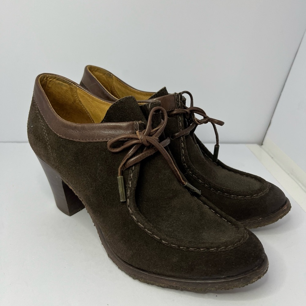 FRYE Suede Parker Oxford Ties 3" Heel 74370 Brown Booties 7.5 B witchy retro